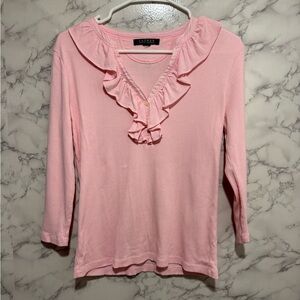 Ralph Lauren Pink Ruffle Long Sleeve Top S